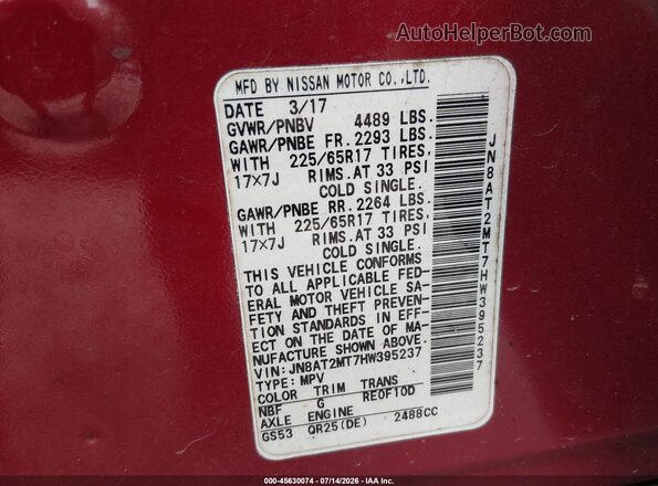 JN8AT2MT7HW395237 2017 NISSAN ROGUE Red Widok komory silnika