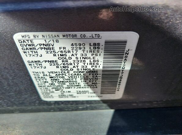 JN8AT2MT7JW466104 2018 NISSAN ROGUE Черный Вид наклейки с VIN-кодом