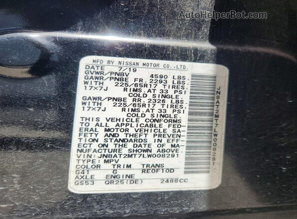 JN8AT2MT7LW008291 2020 NISSAN ROGUE Black Engine compartment view