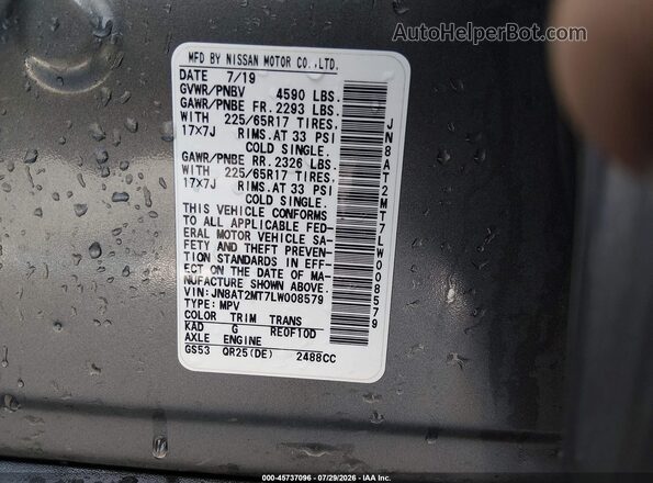 JN8AT2MT7LW008579 2020 NISSAN ROGUE Gray Vista del compartimento del motor