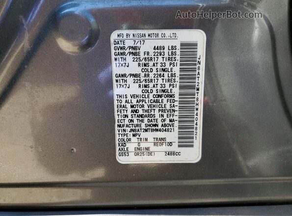 JN8AT2MT8HW404821 2017 NISSAN ROGUE Gray Vista interior de 360 grados