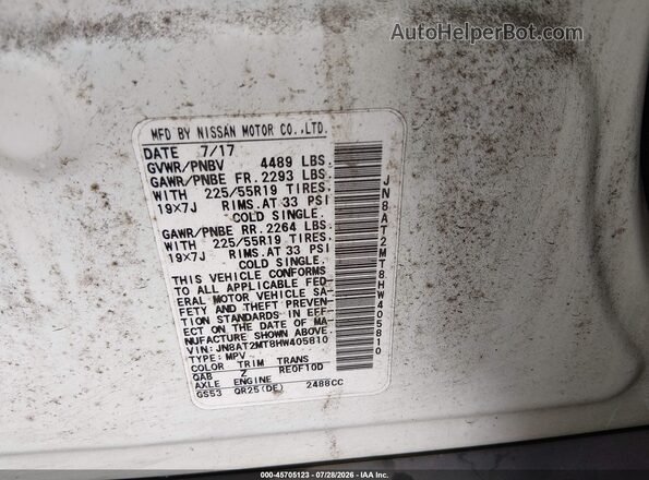 JN8AT2MT8HW405810 2017 NISSAN ROGUE White ძრავის განყოფილების ხედი