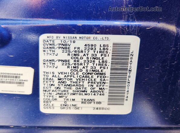 JN8AT2MT8LW014746 2020 NISSAN ROGUE Синий Вид подкапотного пространства