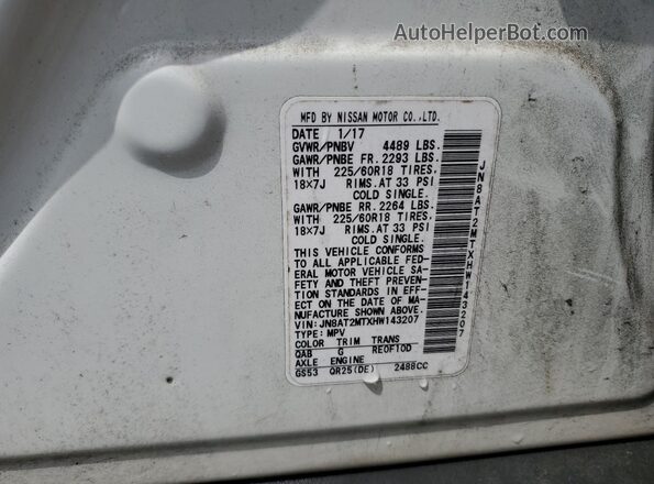 JN8AT2MTXHW143207 2017 NISSAN ROGUE White Widok wnętrza 360 stopni