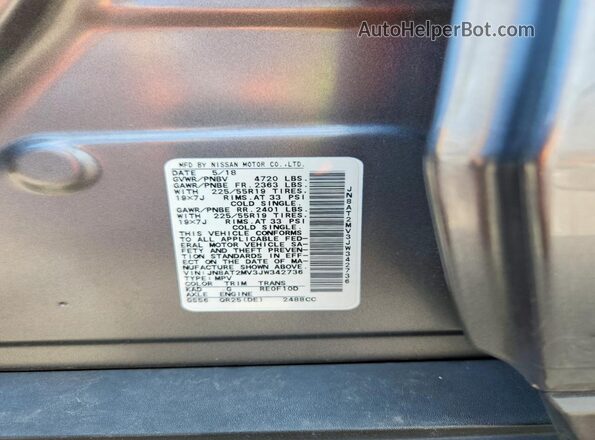 JN8AT2MV3JW342736 2018 NISSAN ROGUE Gray VIN կոդի պիտակի տեսք