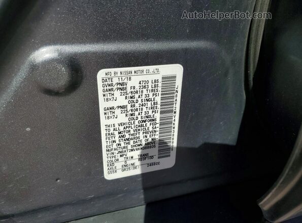 JN8AT2MV4KW388805 2019 NISSAN ROGUE Gray Engine compartment view