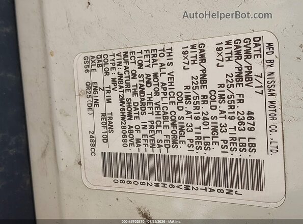 JN8AT2MV6HW280680 2017 NISSAN ROGUE White Շարժիչի բաժամունքի տեսք