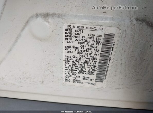 JN8AT2MV7KW380360 2019 NISSAN ROGUE White Widok komory silnika