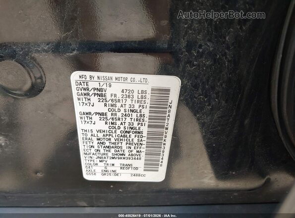 JN8AT2MV9KW393448 2019 NISSAN ROGUE Black Vista del compartimento del motor