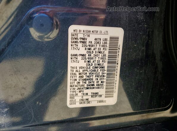 JN8AT2MVXGW149072 2016 NISSAN ROGUE Blue Widok naklejki z numerem VIN