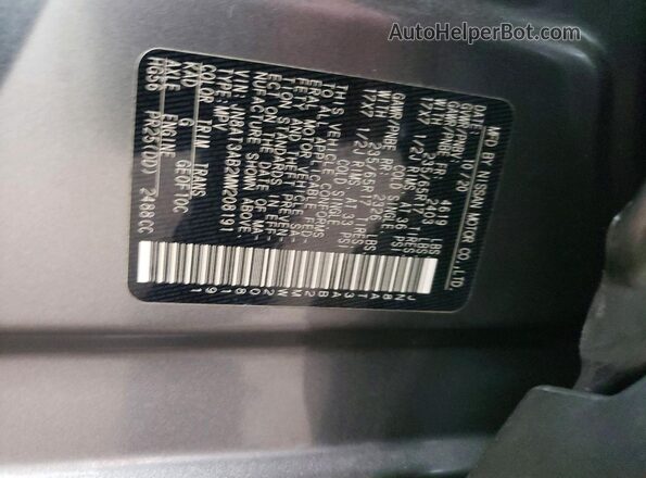 JN8AT3AB2MW208191 2021 NISSAN ROGUE Gray Widok naklejki z numerem VIN