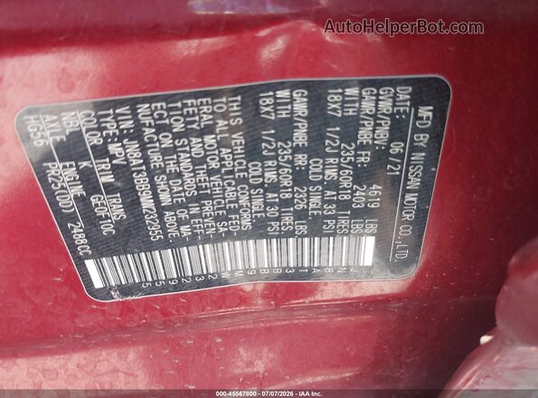 JN8AT3BB9MW232955 2021 NISSAN ROGUE Red Engine compartment view