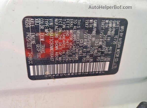 JN8AT3CB0MW206467 2021 NISSAN ROGUE White Սալոնի 360 աստիճան տեսք