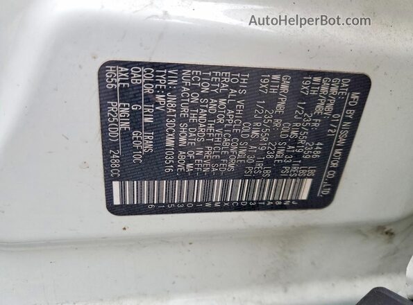 JN8AT3DCXMW103516 2021 NISSAN ROGUE White Вид наклейки з VIN-кодом