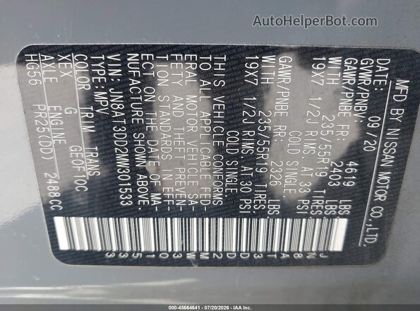 JN8AT3DD2MW301533 2021 NISSAN ROGUE Gray Vista del compartimento del motor