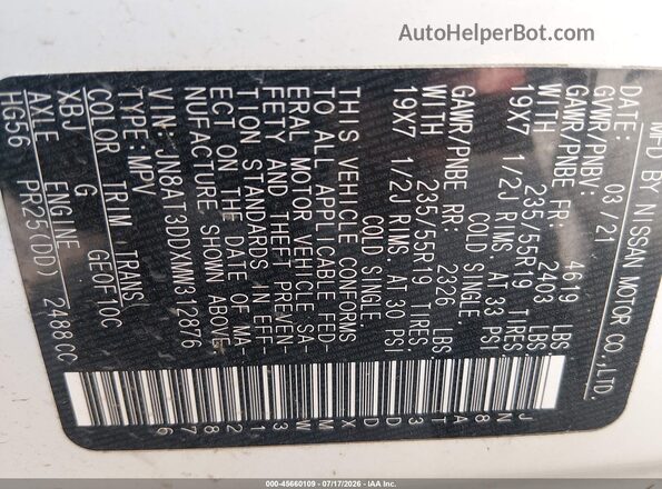 JN8AT3DDXMW312876 2021 NISSAN ROGUE White Widok komory silnika