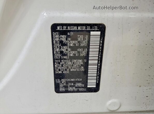 JN8AY2AC4M9147834 2021 NISSAN ARMADA White VIN sticker view