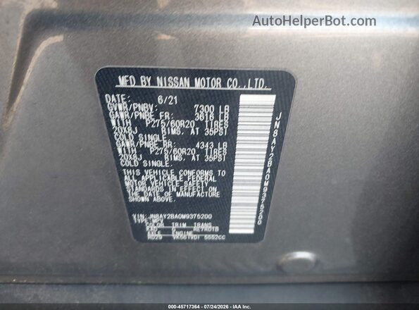 JN8AY2BA0M9375200 2021 NISSAN ARMADA Gray Engine compartment view