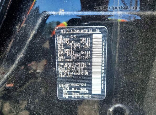 JN8AY2BA8M9371265 2021 NISSAN ARMADA Black Vista de la etiqueta del VIN