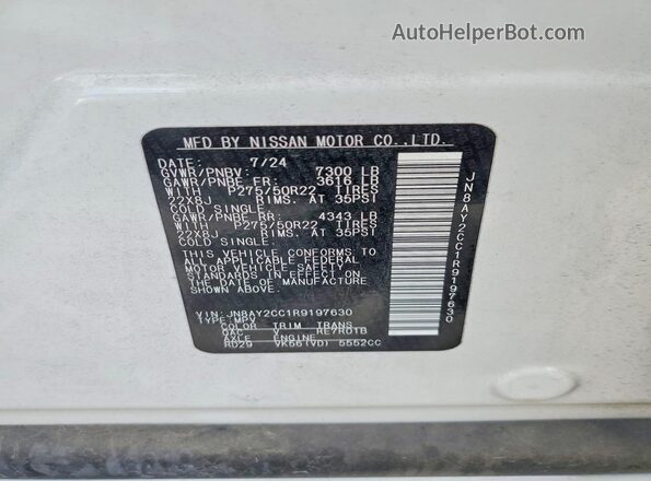 JN8AY2CC1R9197630 2024 NISSAN ARMADA White VIN կոդի պիտակի տեսք