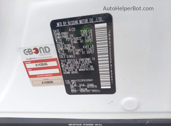 JN8AY2CC3P9183841 2023 NISSAN ARMADA White Вид підкапотного простору