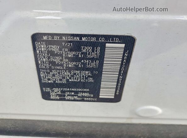 JN8AY2DA1N9390366 2022 NISSAN ARMADA White Շարժիչի բաժամունքի տեսք