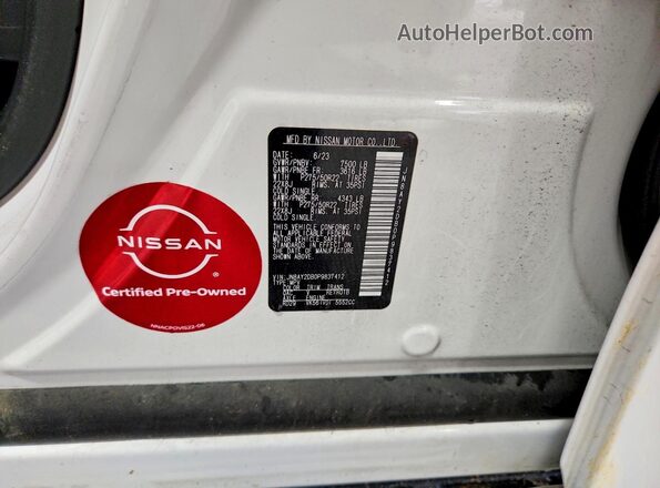 JN8AY2DB0P9837412 2023 NISSAN ARMADA White VIN კოდის სტიკერის ხედი