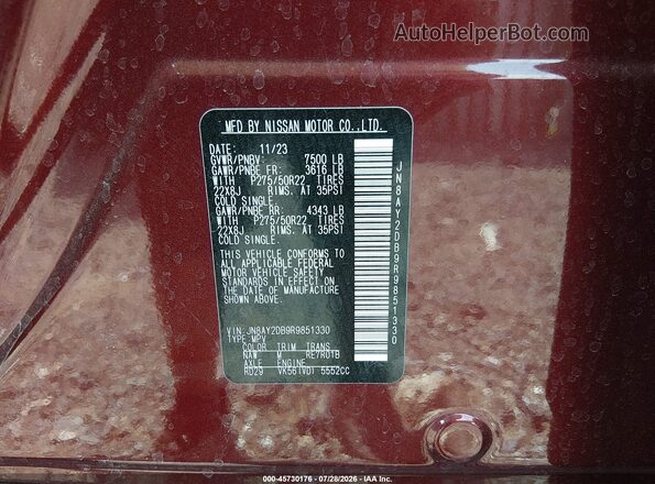JN8AY2DB9R9851330 2024 NISSAN ARMADA Burgundy Engine compartment view