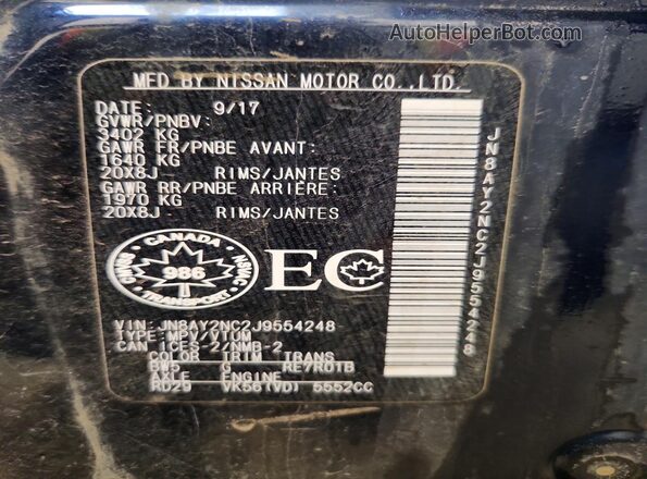 JN8AY2NC2J9554248 2018 NISSAN ARMADA Blue VIN sticker view