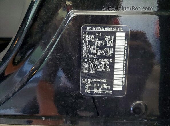 JN8AY2NC6KX509567 2019 NISSAN ARMADA Black VIN კოდის სტიკერის ხედი