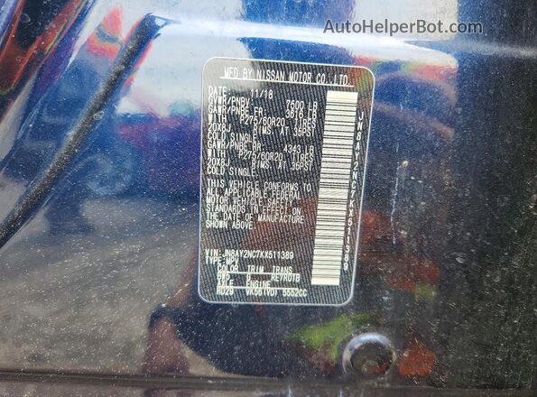 JN8AY2NC7KX511389 2019 NISSAN ARMADA Blue Widok naklejki z numerem VIN