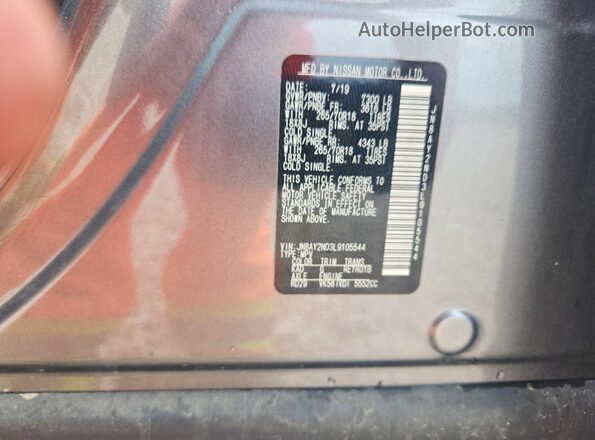 JN8AY2ND3L9105544 2020 NISSAN ARMADA Gray Widok naklejki z numerem VIN