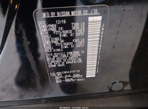 JN8AY2ND4L9107139 2020 NISSAN ARMADA Черный Вид подкапотного пространства