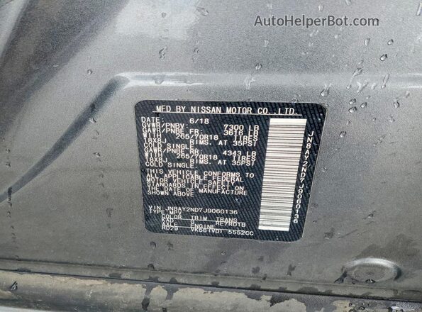 JN8AY2ND7J9060136 2018 NISSAN ARMADA Gray Widok naklejki z numerem VIN