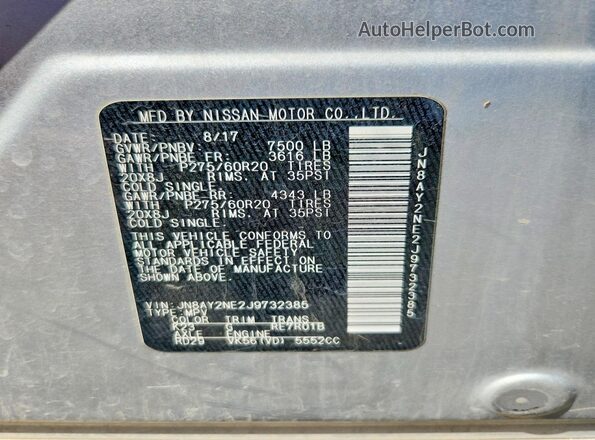 JN8AY2NE2J9732385 2018 NISSAN ARMADA Silver Vista interior de 360 grados