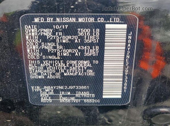 JN8AY2NE2J9733861 2018 NISSAN ARMADA Black Вид наклейки з VIN-кодом