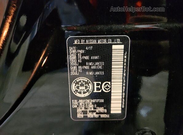 JN8AY2NE3H9707330 2017 NISSAN ARMADA Black VIN կոդի պիտակի տեսք