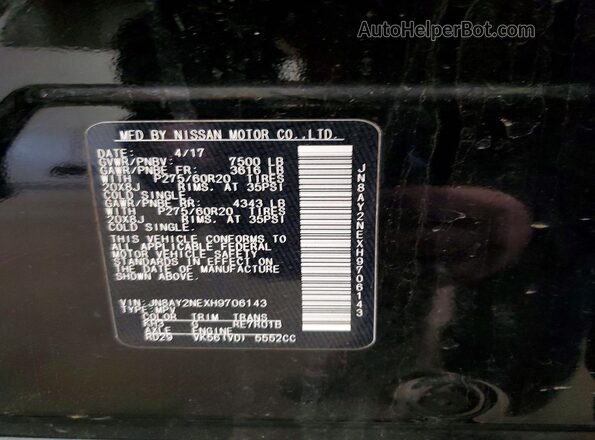 JN8AY2NEXH9706143 2017 NISSAN ARMADA Черный Панорамный вид салона 360°