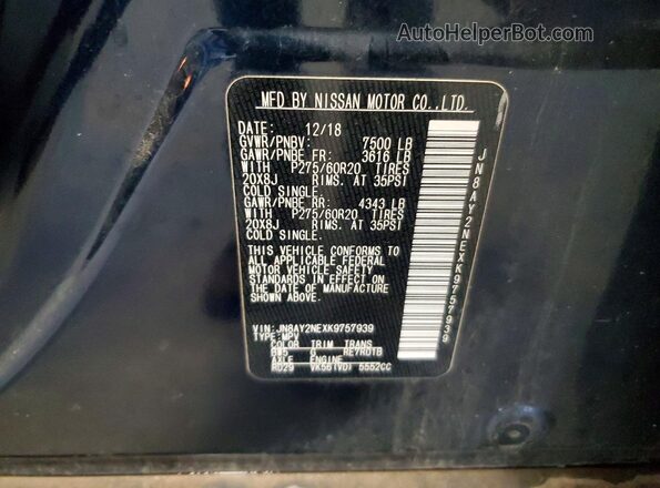 JN8AY2NEXK9757939 2019 NISSAN ARMADA Blue Widok wnętrza 360 stopni
