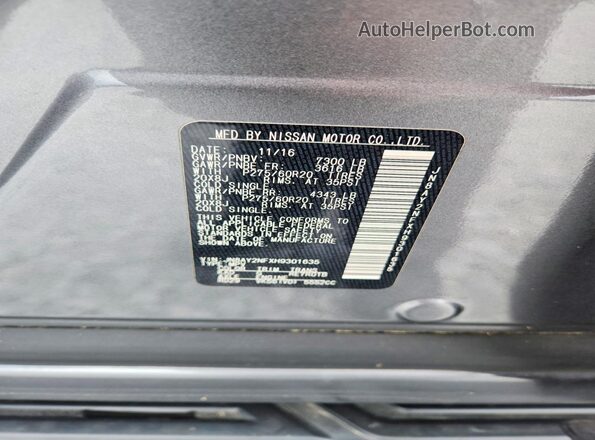 JN8AY2NFXH9301635 2017 NISSAN ARMADA Gray სალონის 360-გრადუსიანი ხედი