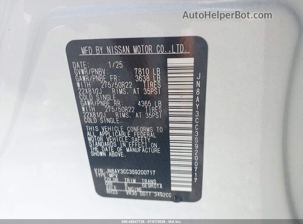 JN8AY3CC3S9200717 2025 NISSAN ARMADA White ძრავის განყოფილების ხედი