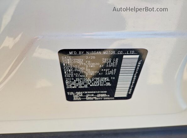 JN8AY3EB9S9101839 2025 NISSAN ARMADA White Widok naklejki z numerem VIN