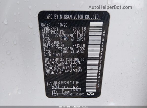 JN8AZ2AF2M9718129 2021 INFINITI QX80 White Engine compartment view