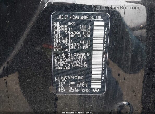 JN8AZ2AF4P9756501 2023 INFINITI QX80 Black Вид підкапотного простору