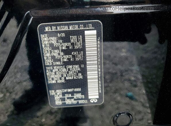 JN8AZ2AF9M9716958 2021 INFINITI QX80 Black VIN კოდის სტიკერის ხედი