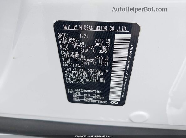 JN8AZ2BC5M9475856 2021 INFINITI QX80 Белый Вид подкапотного пространства
