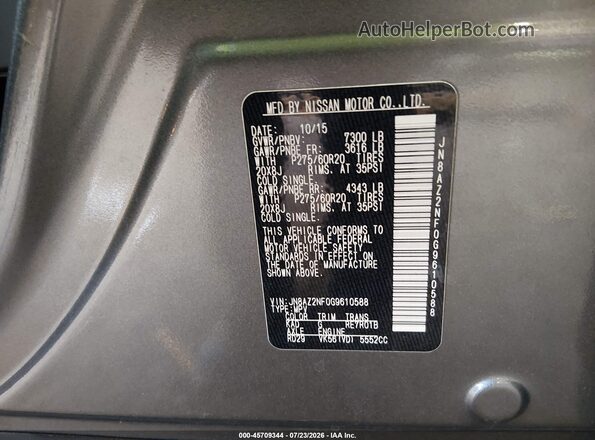JN8AZ2NF0G9610588 2016 INFINITI QX80 Gray Вид підкапотного простору