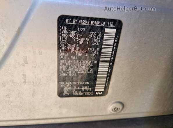JN8AZ2NF0L9703847 2020 INFINITI QX80 Silver VIN sticker view