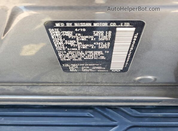 JN8AZ2NF2K9687911 2019 INFINITI QX80 Gray VIN կոդի պիտակի տեսք