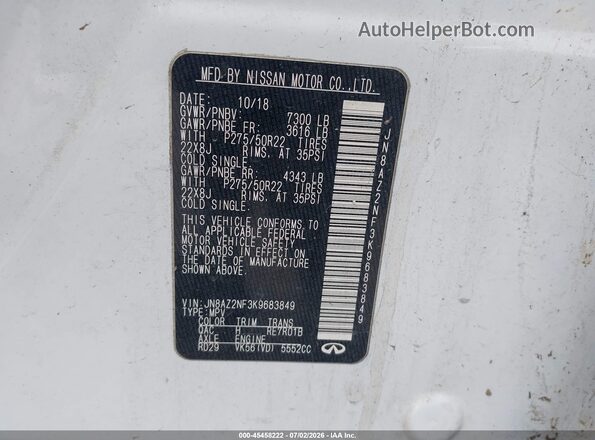JN8AZ2NF3K9683849 2019 INFINITI QX80 Белый Вид подкапотного пространства